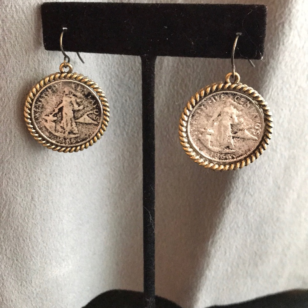 Distressed coin earrings